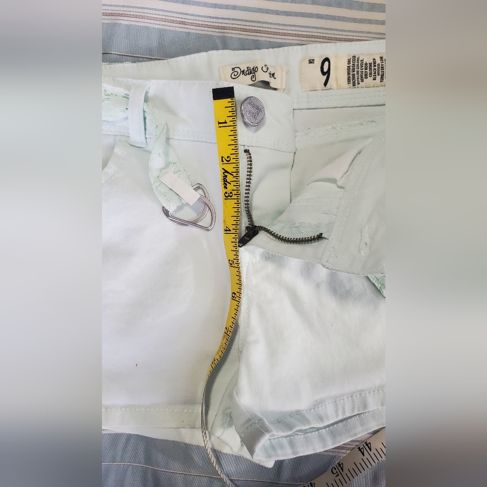 Indigo Rein Light Mint Green Low Rise Short Shorts with Lace Belt - Picture 7 of 11